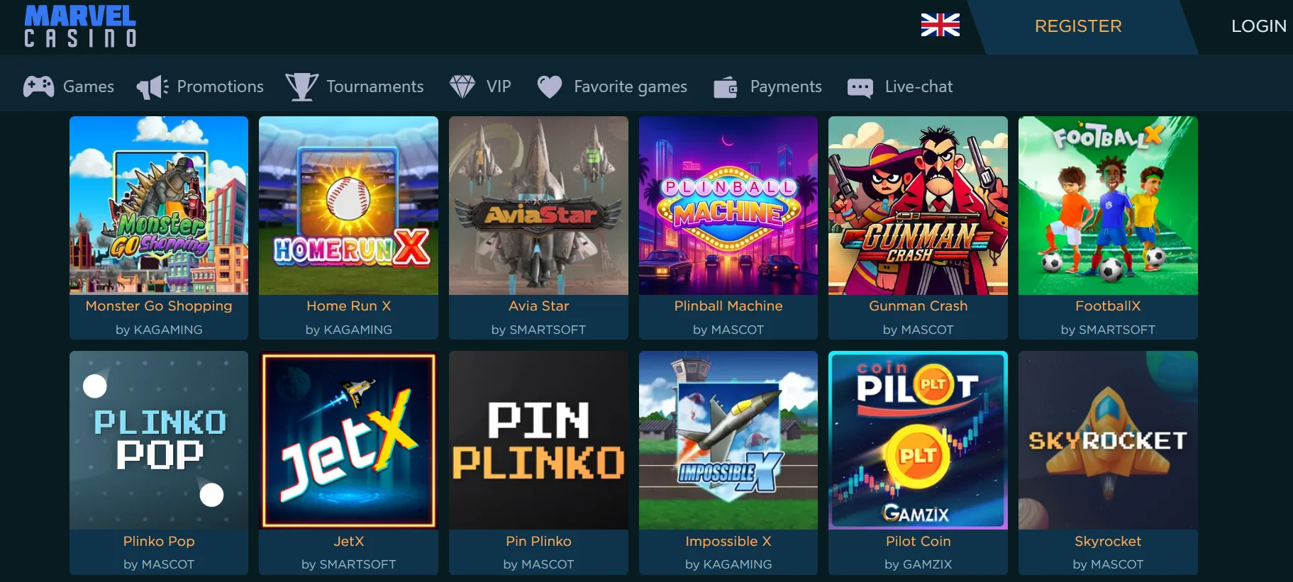 Marvel Casino - strona z grami